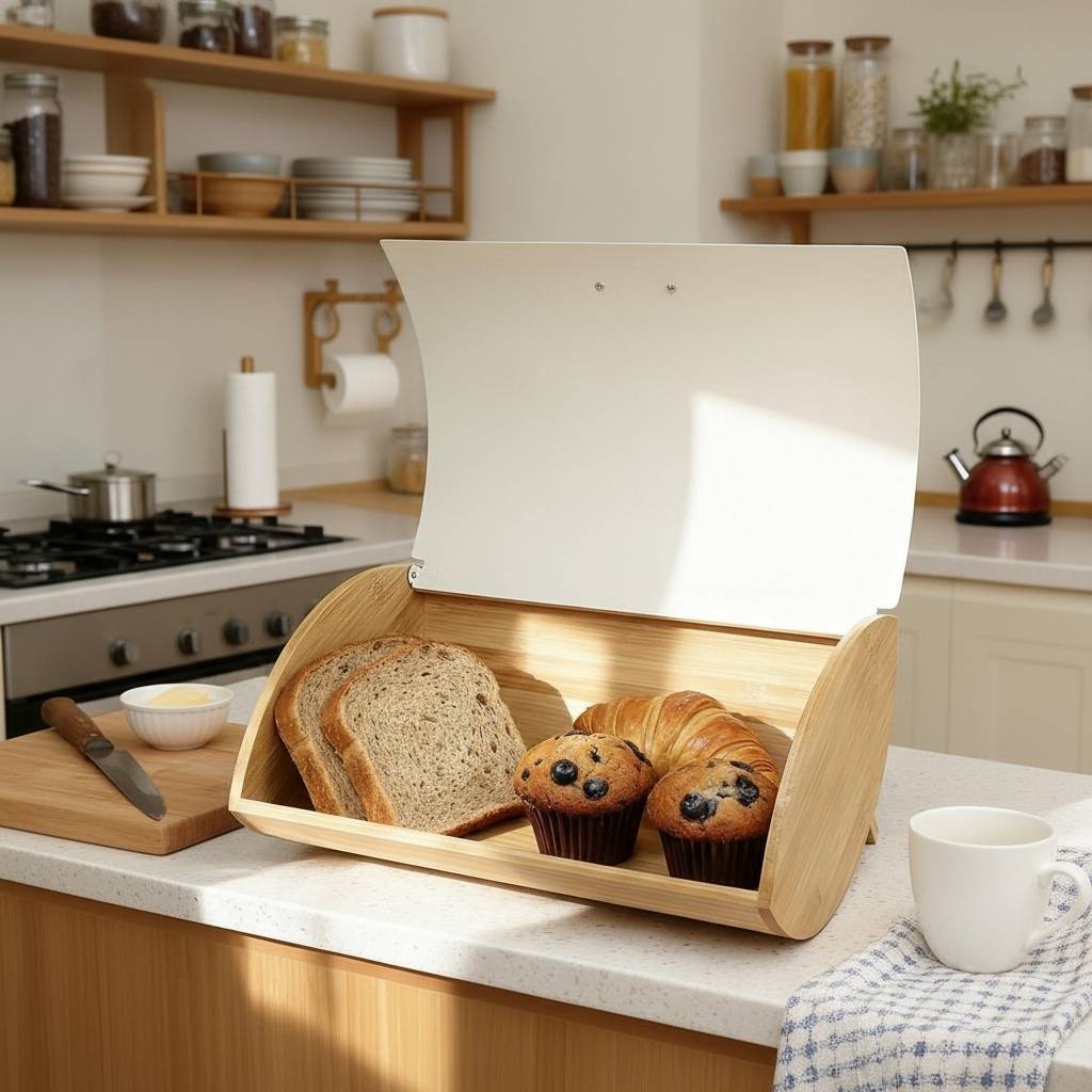 Boite a pain en bois rangement pain cuisine Panelys Creme