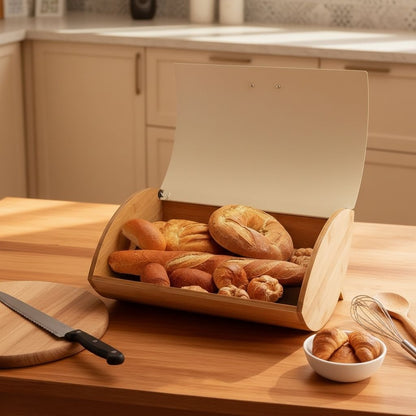 Boite a pain en bois viennoiseries biscuits rangement Panelys Creme