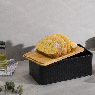 boite a pain metal noir avec trous aeration integres Bambread