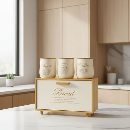 Boite pain bois 3 pots hermetiques inclus Coffre a Pain