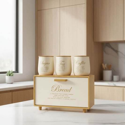 Boite pain bois 3 pots hermetiques inclus Coffre a Pain