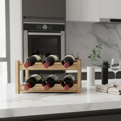 Casier a bouteilles design 6 bouteilles 2 couches bois VineaGrille