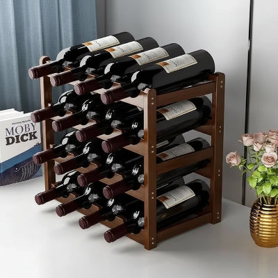 Casier à bouteilles modulaire bois fonce 16bouteilles NordikBottle 4Niveaux