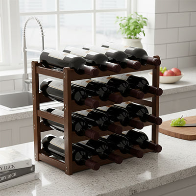 Casier à bouteilles bouteille solution rangement cuisine bois fonce NordikBottle 4Niveaux