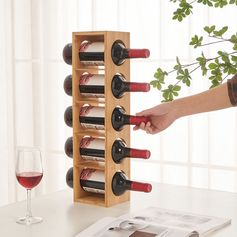 Casier a vin bambou naturel 5 bouteilles horizontal Bambuva