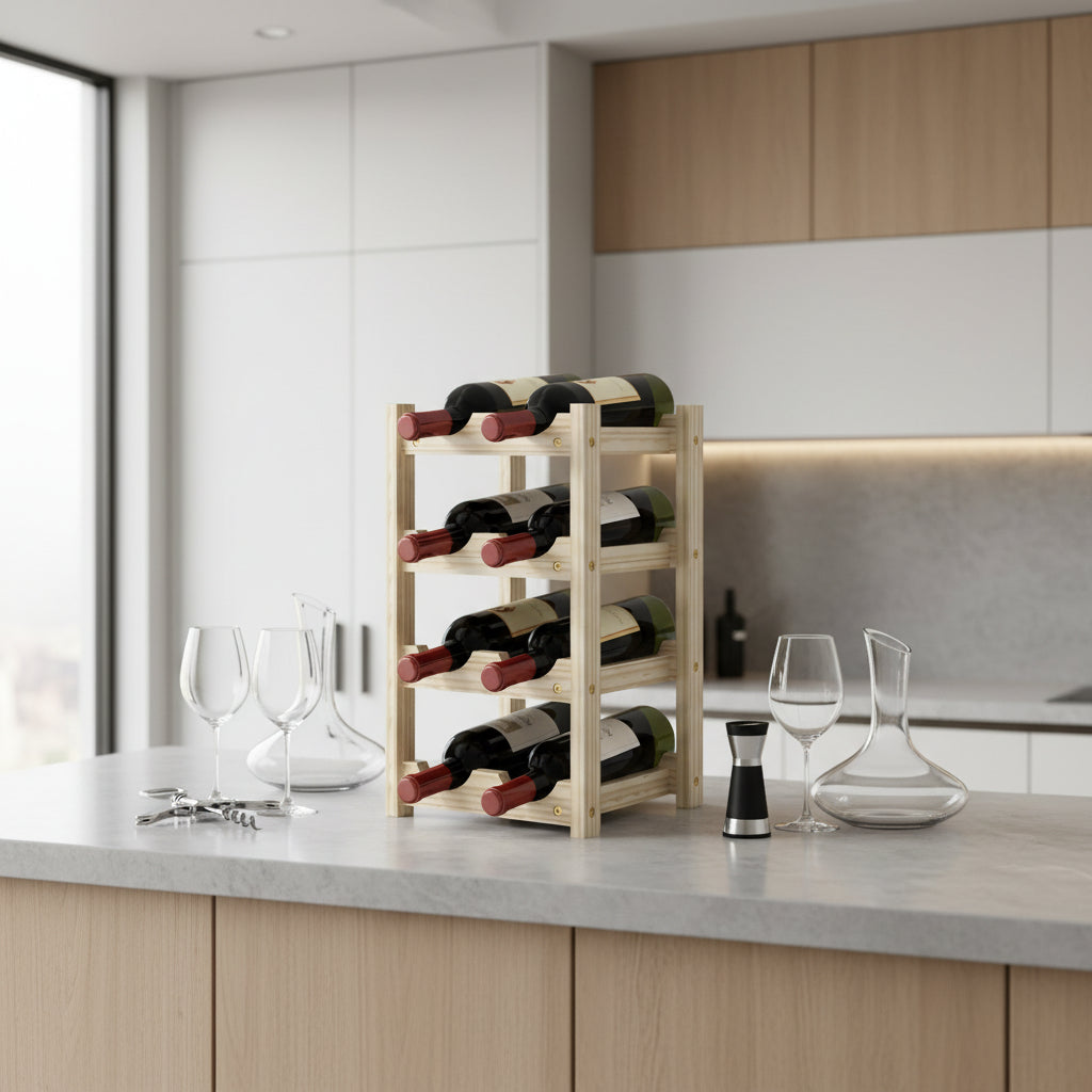Casier bouteille elegant 8 bouteilles 4 niveaux bois VineaGrille