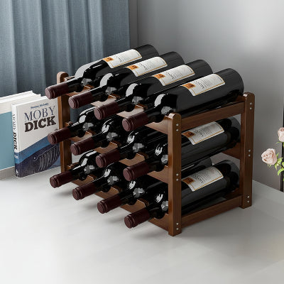 Casier bouteille modulaire bois fonce 12 bouteilles NordikBottle 3 Niveaux