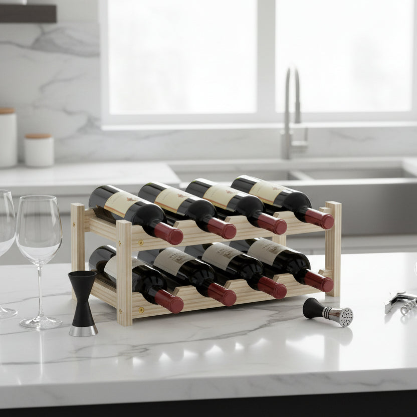 Casier bouteille rangement 8 bouteilles 2 couches bois VineaGrille