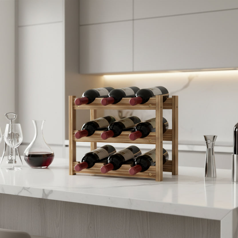 Casier bouteilles pour 9 bouteilles en bois dans cuisine VineaGrille