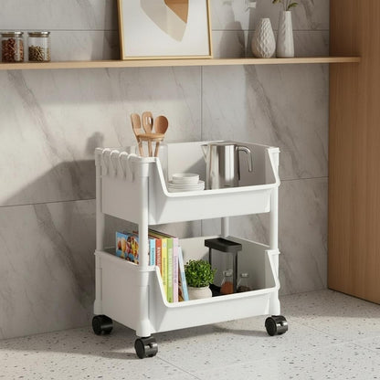 chariot desserte a roulettes blanche 2 niveaux roulettes Spalix
