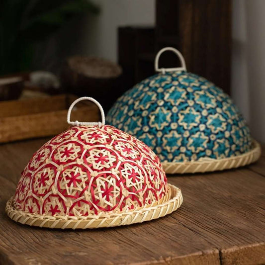 Corbeille à pain originale cloche protection aliments rouge turquoise MaisonBambelle