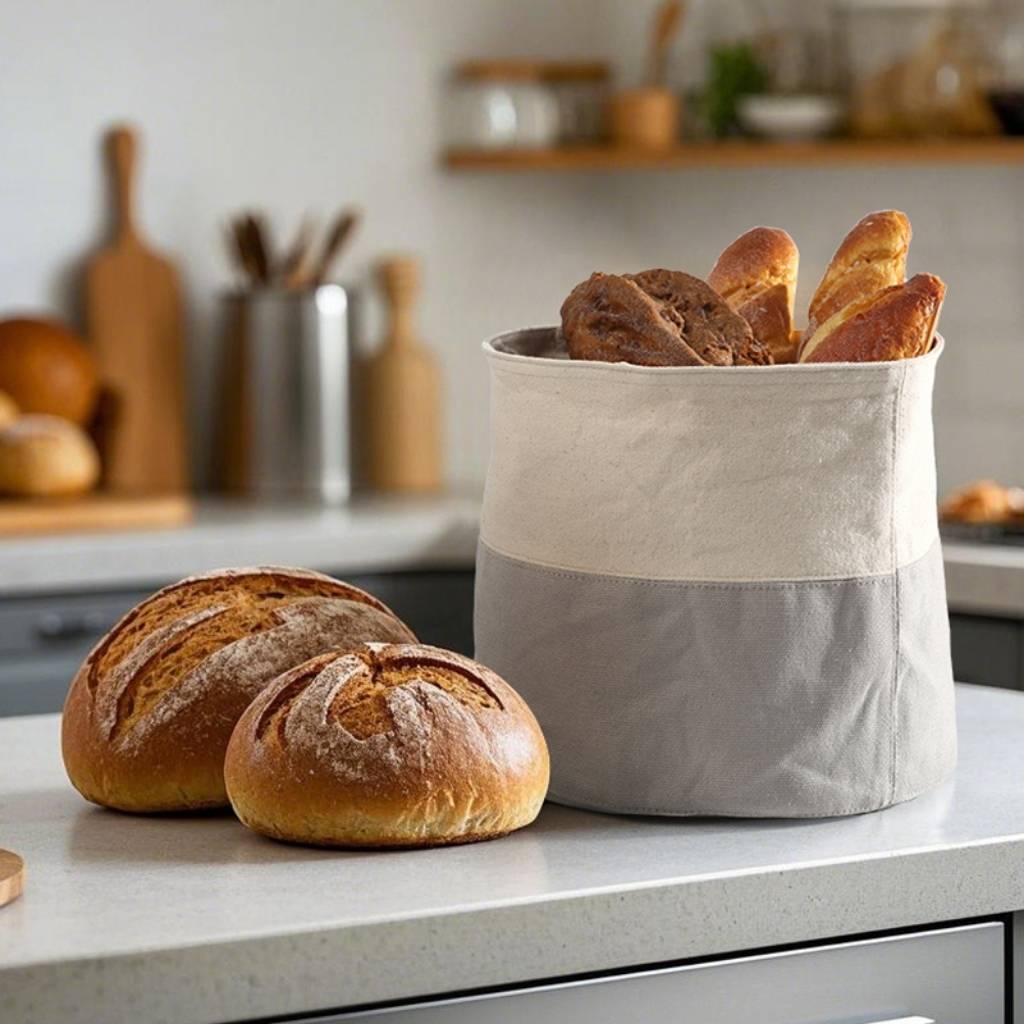 Corbeille à pain tissu Coton durable blanc gris grande capacite