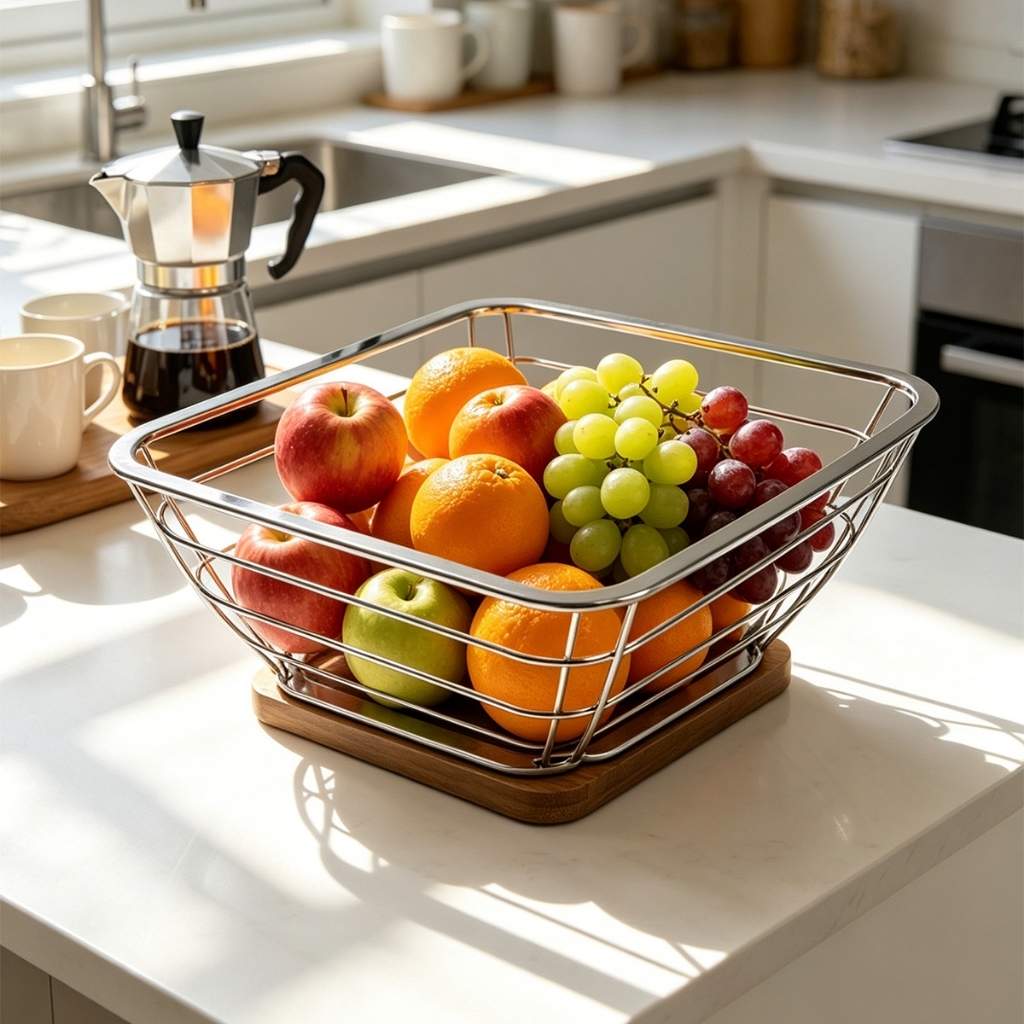Corbeille pain inox polyvalente cuisine salon pains fruits Inox Bambou