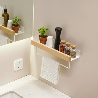 cuisine etagere murale 40cm métal blanc bois avec barre