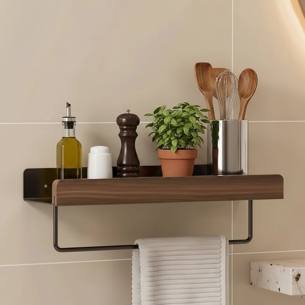 cuisine etagere murale 40cm métal noir bois apres barre