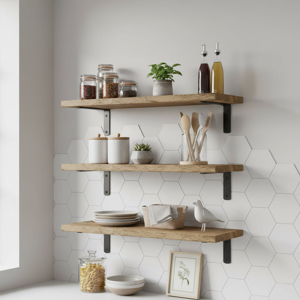 cuisine etagere murale lot 6 etageres flottantes bois clair AtelierRustik