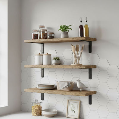 cuisine etagere murale lot 6 etageres flottantes bois clair AtelierRustik