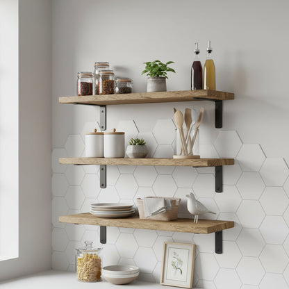 cuisine etagere murale lot 6 etageres flottantes bois clair AtelierRustik