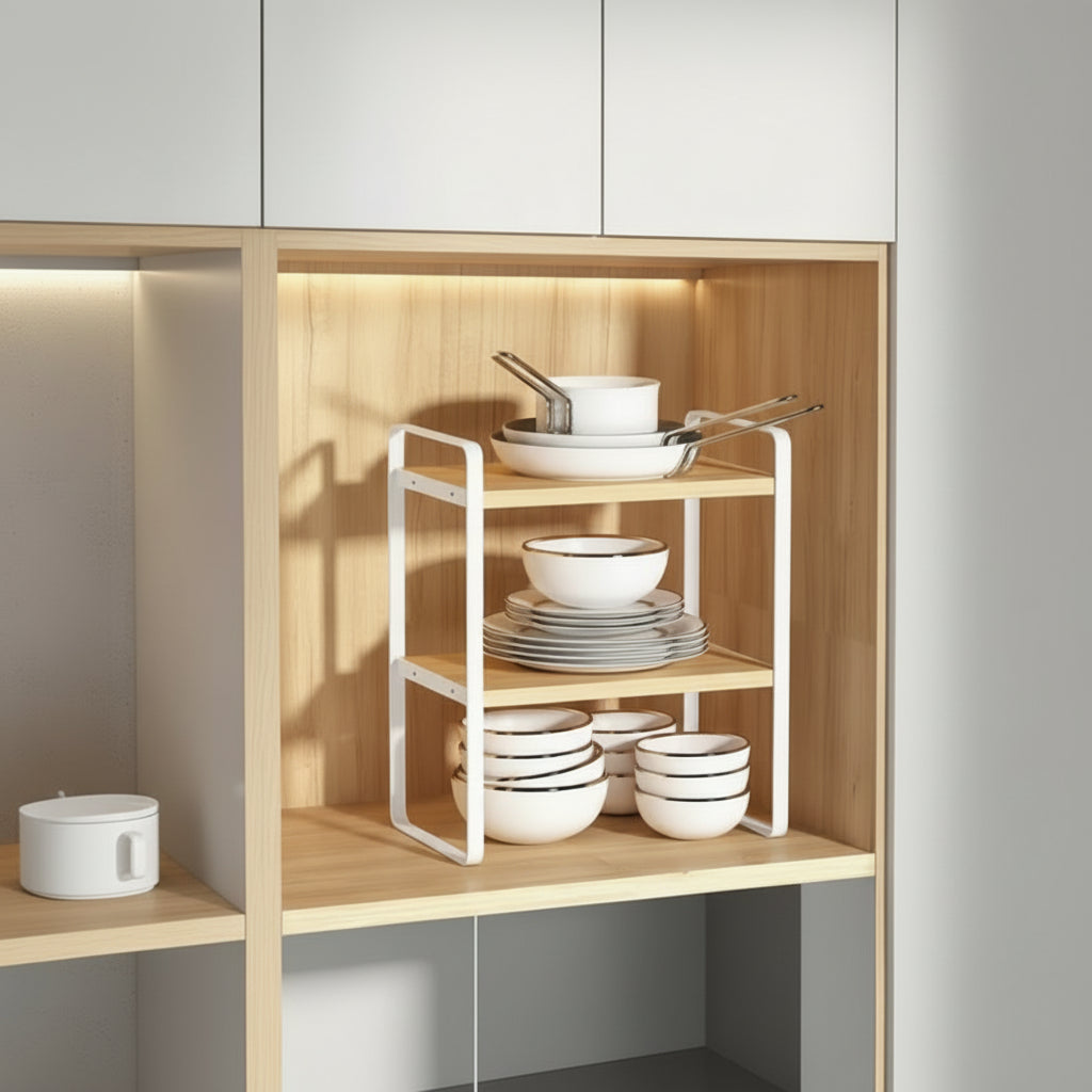 cuisine étagères bois naturel métal blanc rangement Structuro Double 30CM