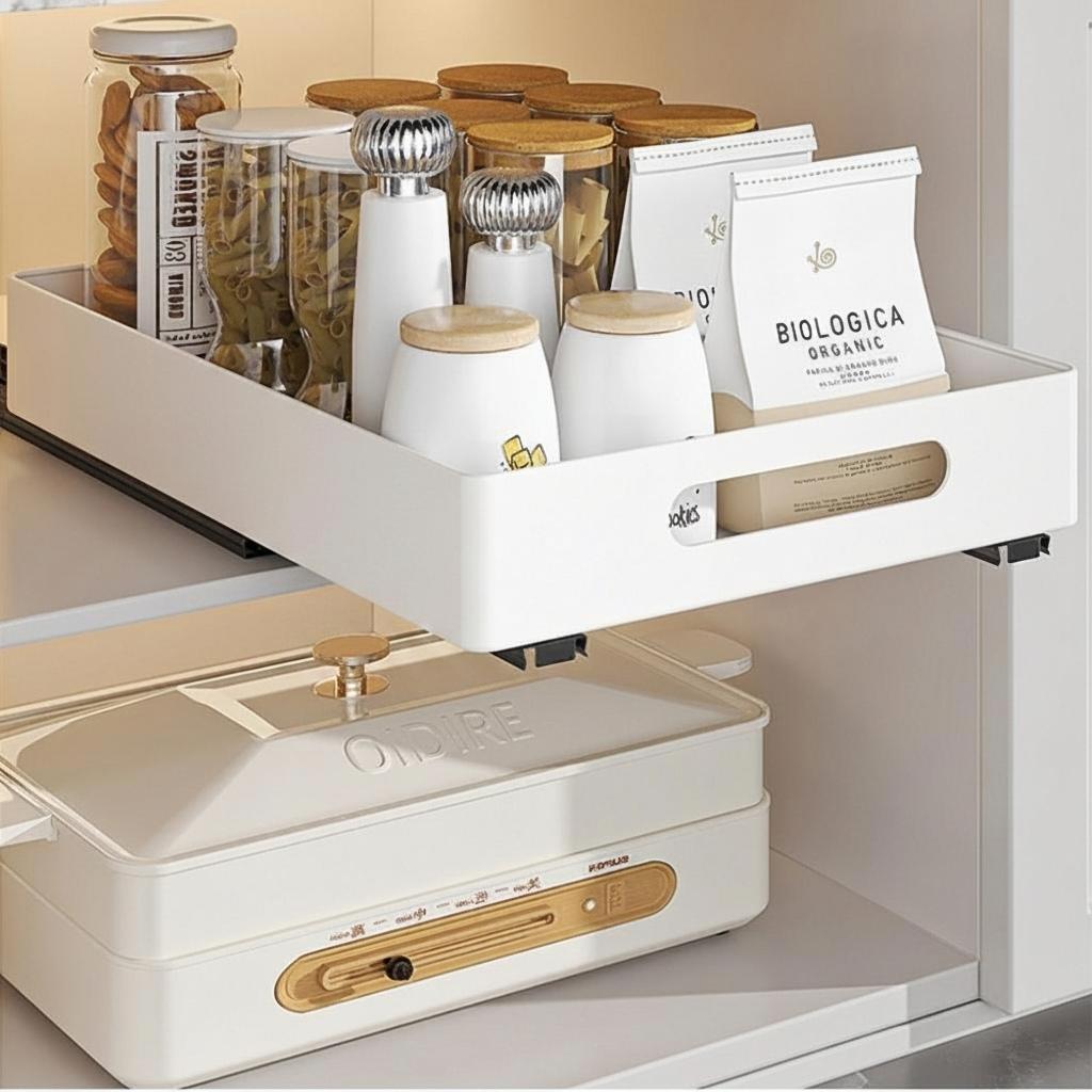 cuisine tiroirs coulissants blanc disponible rangement placard optimisé FlexiTiro