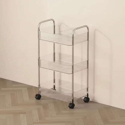 desserte à roulettes 3 étages transparent argent sans tasses Lustra