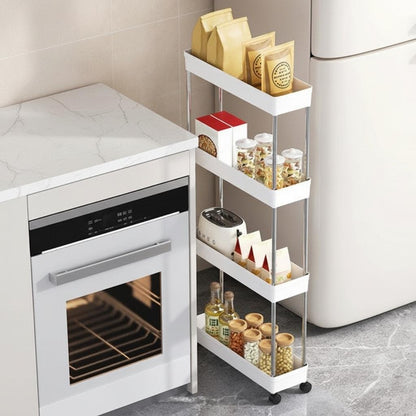 desserte à roulettes petite largeur blanc 4 niveaux grande capacité
