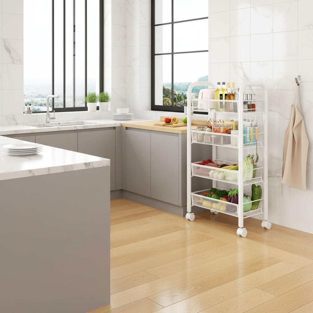 desserte a roulettes roues pivotantes 360 degrés Orgenza 4 niveaux
