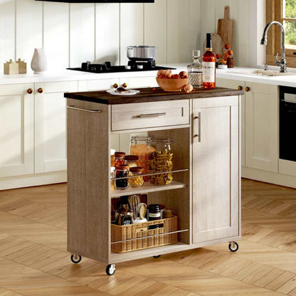 Desserte bois tiroir armoire etagere ouverte 2 niveaux Mobile Rangement