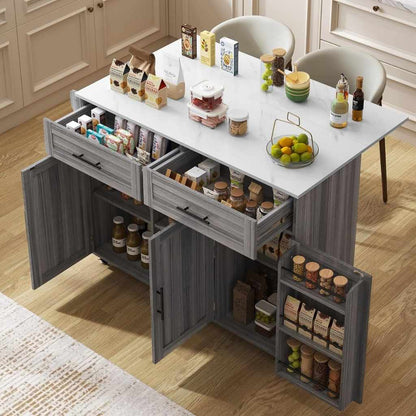Desserte cuisine grise MDF structure métallique renforcée grande capacite