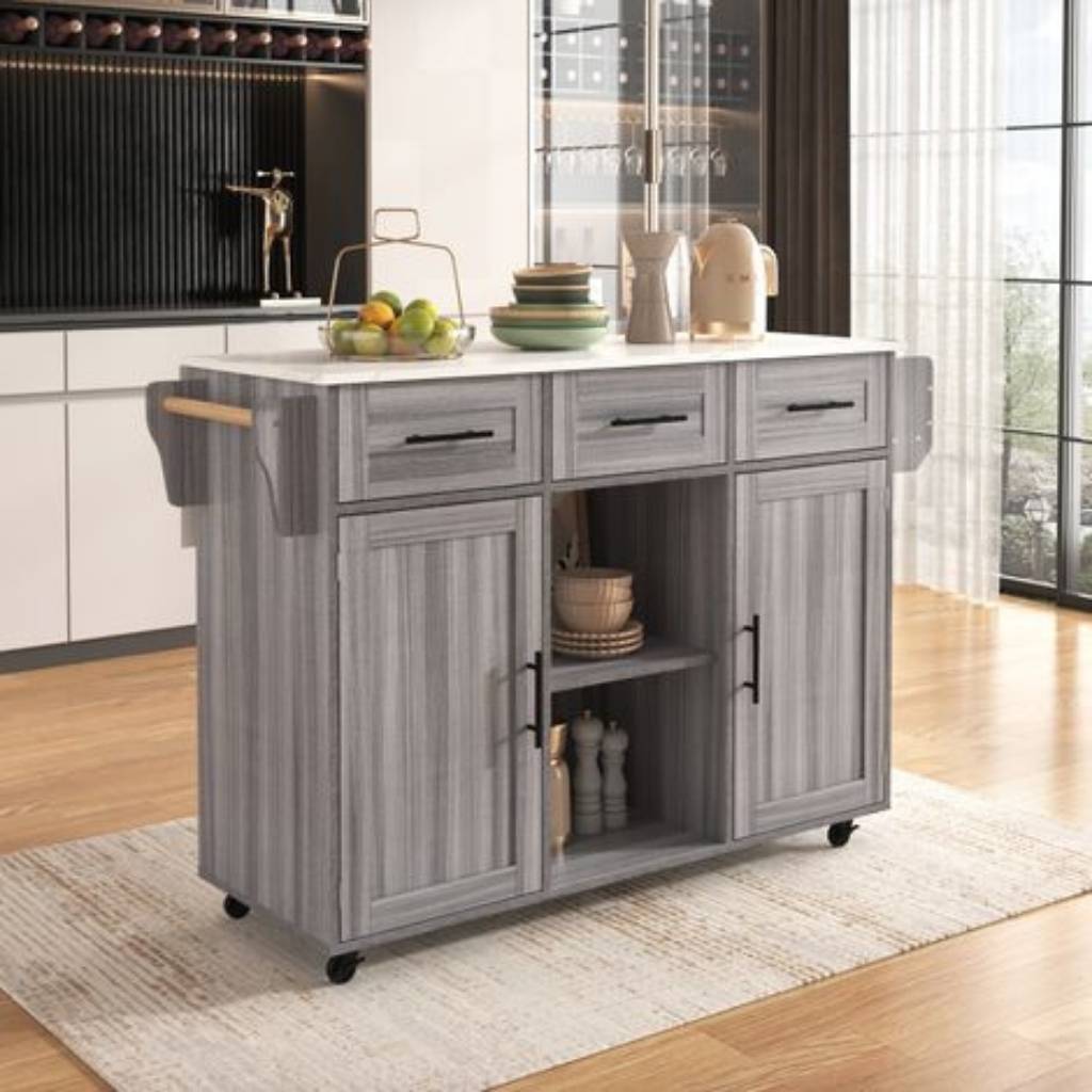 Desserte cuisine grise porte-serviettes lateral integre etageres reglables