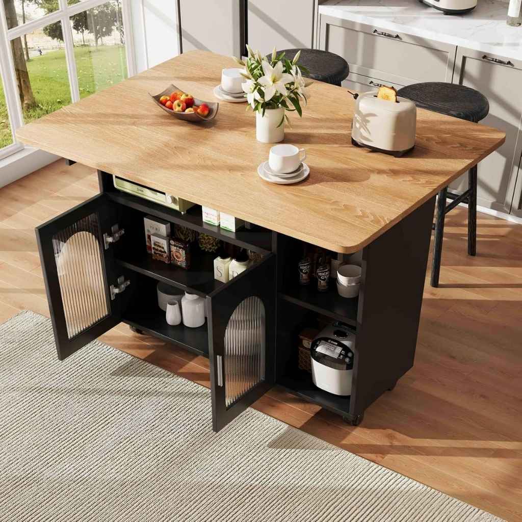 Desserte cuisine noire 2 placards 1 etagere ouverte MobileExtensible