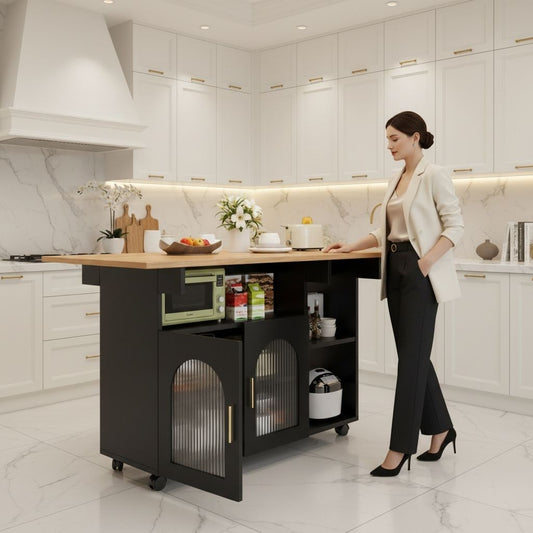 Desserte cuisine noire femme cuisinant plaisir retrouve quotidien MobileExtensible