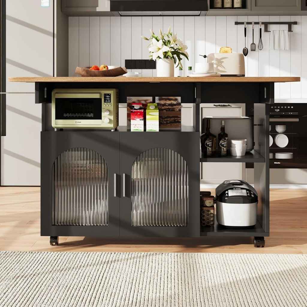 Desserte cuisine noire rangement supplémentaire sans travaux Mobile Extensible
