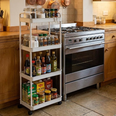 desserte sur roulettes 4 etageres rangement mobile pour maison Rollix