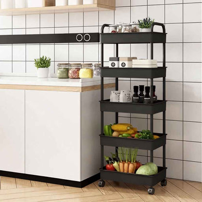 desserte sur roulettes noire 5 niveaux très grande capacite Rollix