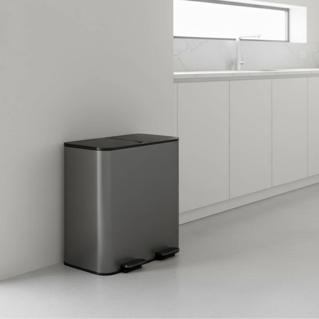 double poubelles 30l chaque compartiment acier inox gris Binova