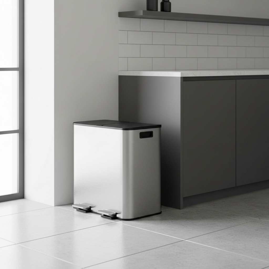 double poubelles couleur argentée robustes gain place cuisine organisée Binova