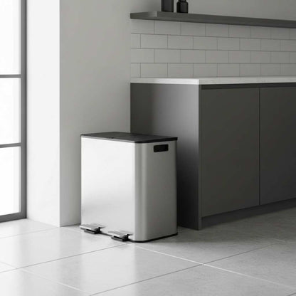 double poubelles couleur argentée robustes gain place cuisine organisée Binova