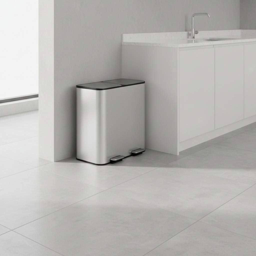 double poubelles durable qualite acier 410 argentees robustes Binova