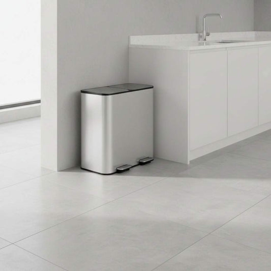 double poubelles durable qualite acier 410 argentees robustes Binova