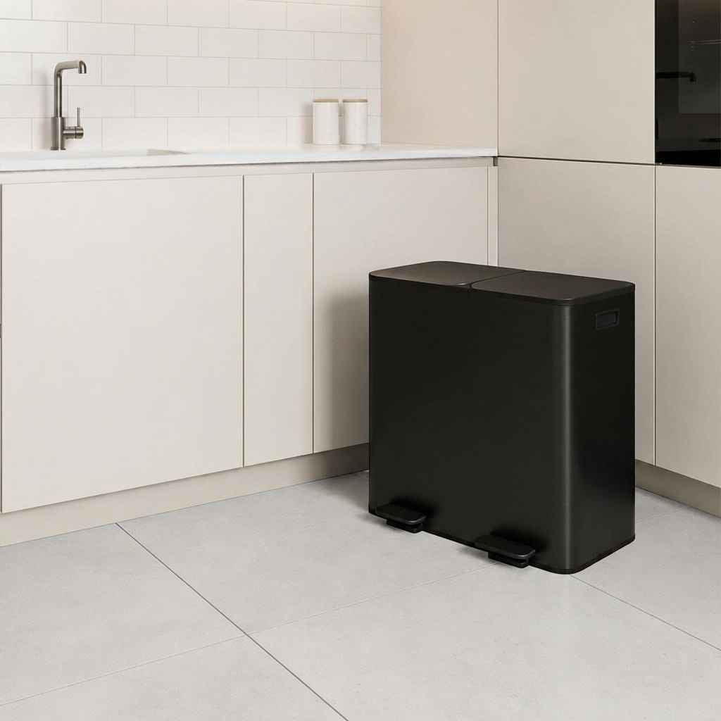 double poubelles familiale pieds antiderapants poignees laterales Binova