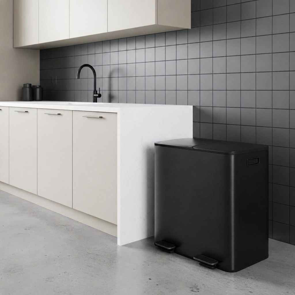 double poubelles mains libres seaux amovibles pratique noir Binova