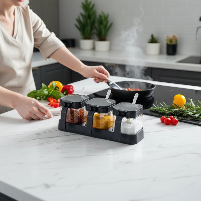 epice rangement 3 pots transparents organisation cuisine élégante Pratik Spice