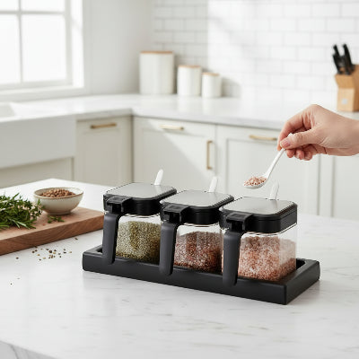epice rangement set 3 pots verre cuillère doseuse Pratik Spice