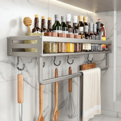 etagere a epice gris avec barre serviette crochets ustensiles EpiceLinea