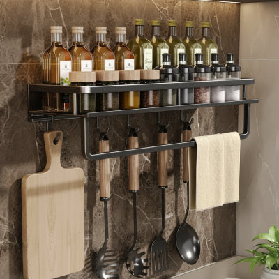 étagère à épices cuisine murale avec crochets pratique SpiceRack Noir