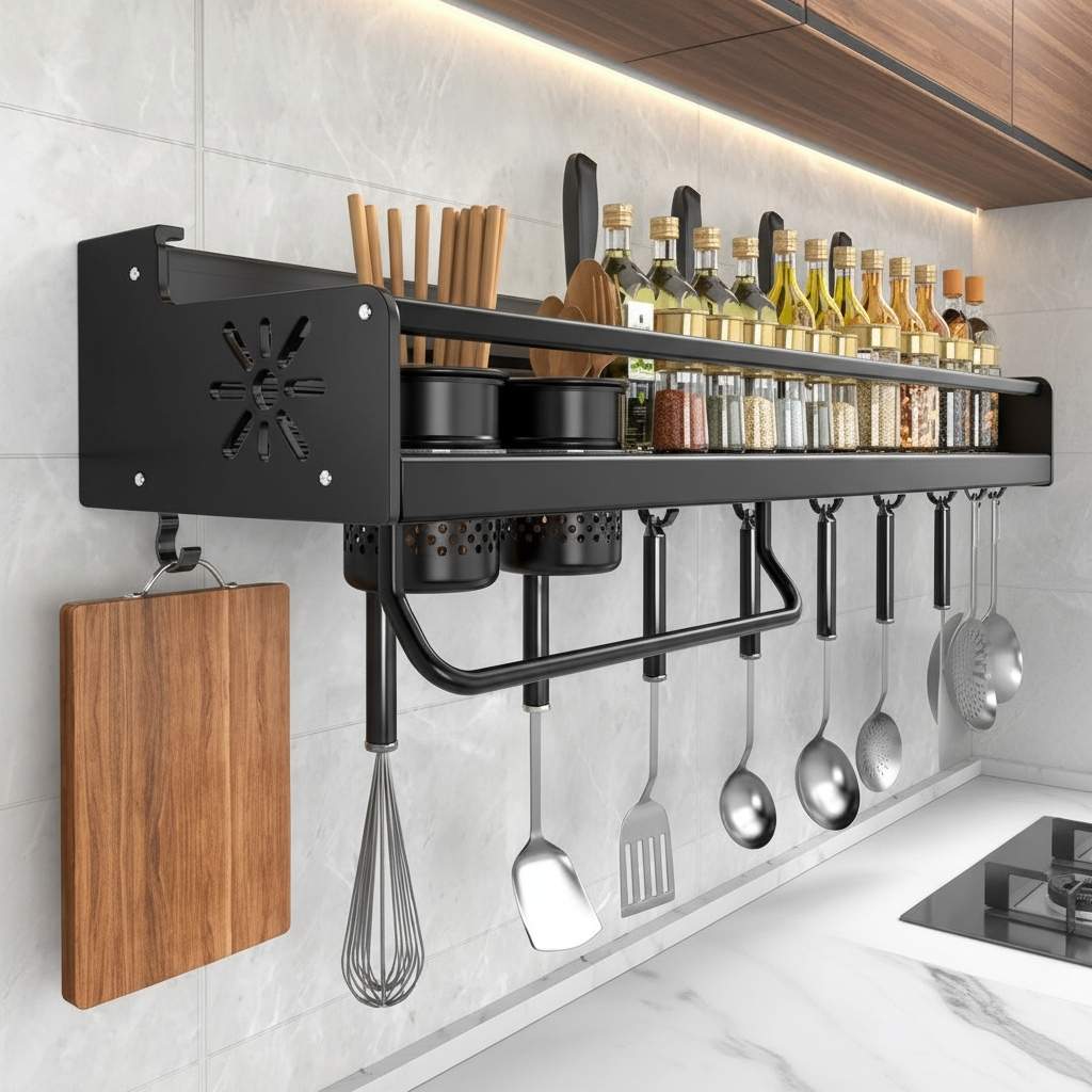 étagère à épices murale aluminium noir cuisine MaxiHold