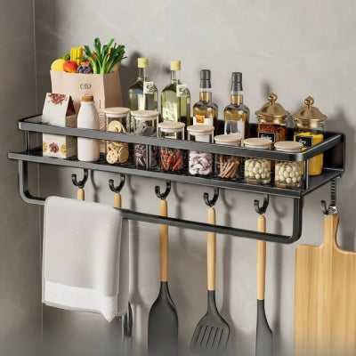 étagère à épices murale noire avec crochets 50 cm