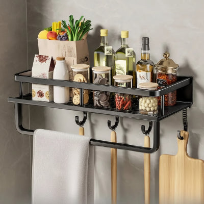 étagère à épices murale noire avec crochets 30 cm SpiceRack