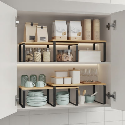 etagere bois pour cuisine metal noir doubler capacite stockage placard